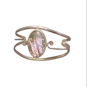 Vintage Silver Cuff Bracelet Abalone Shell Mother Of Pearl